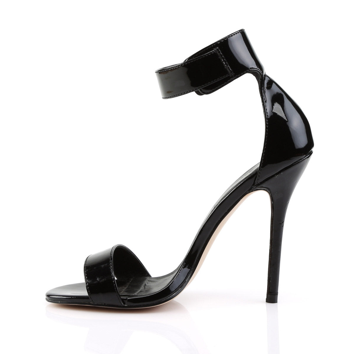 5" Heel, Closed Back Sandal W/ Buckled Ankle Strap Blk Pat Pleaser Pleaser AMUSE/10