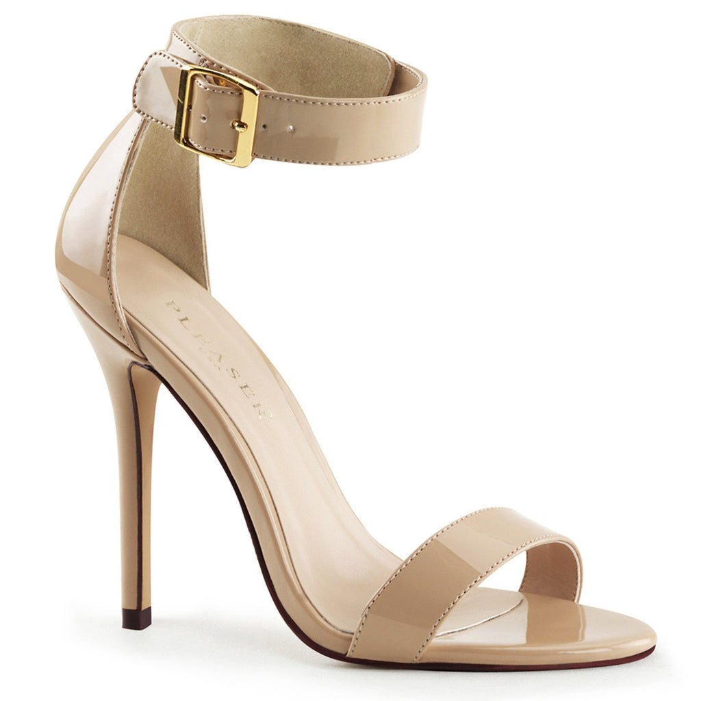 5" Heel, Closed Back Sandal W/ Buckled Ankle Strap Cream Pat Pleaser Pleaser AMUSE/10
