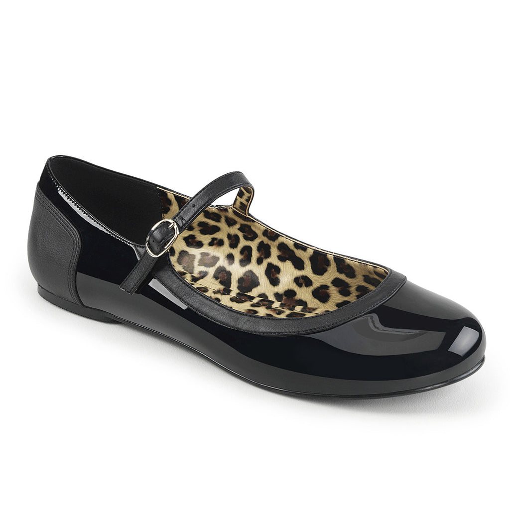 Mary Jane Ballet Flat Blk Pat-Faux Leather Pleaser Pink Label ANNA/02