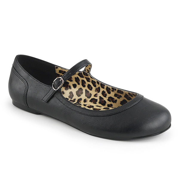 Mary Jane Ballet Flat Blk Faux Leather Pleaser Pink Label ANNA/02