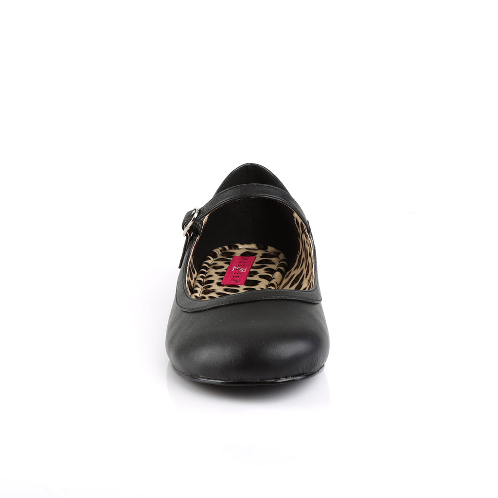 Mary Jane Ballet Flat Blk Faux Leather Pleaser Pink Label ANNA/02