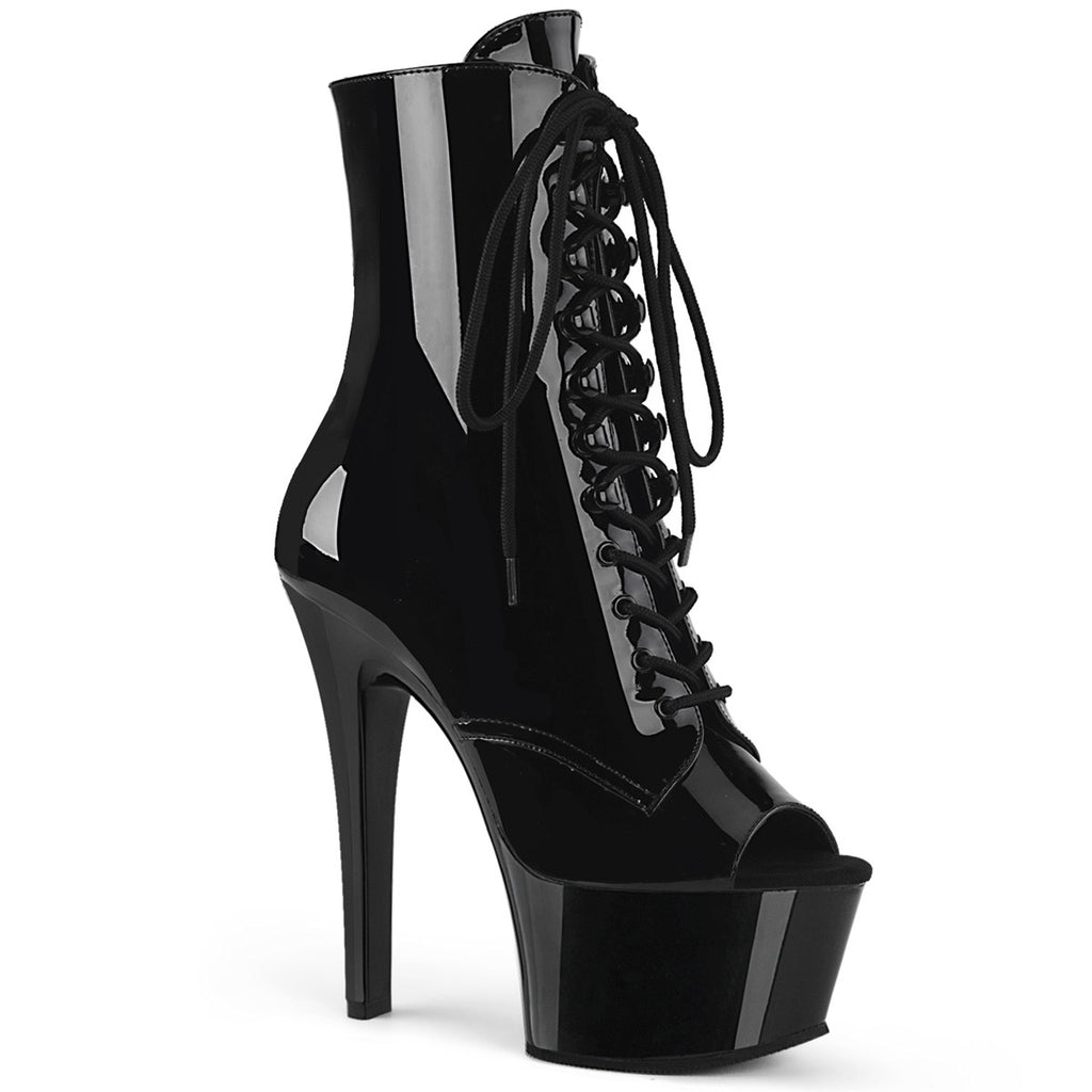 6" Heel, 2 1/4" PF Open Toe Lace-Up Ankle Boot, Side Zip Pleaser Pleaser ASPIRE/1021