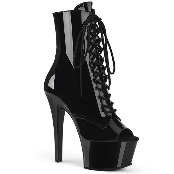 6" Heel, 2 1/4" PF Open Toe Lace-Up Ankle Boot, Side Zip Pleaser Pleaser ASPIRE/1021