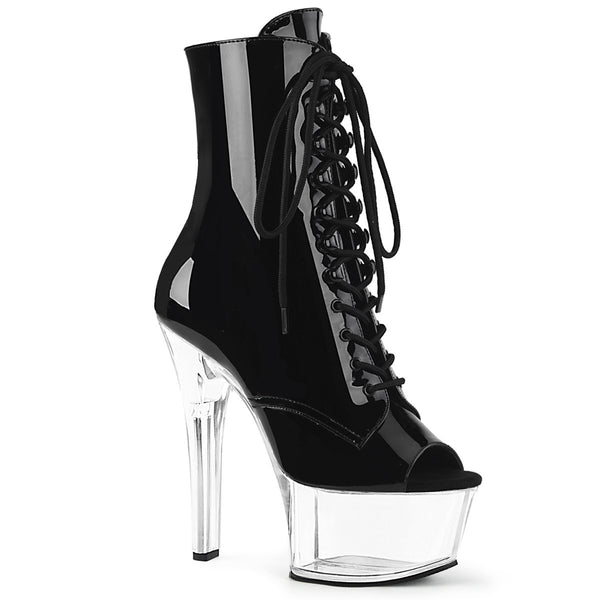 6" Heel, 2 1/4" PF Open Toe Lace-Up Ankle Boot, Side Zip Pleaser Pleaser ASPIRE/1021