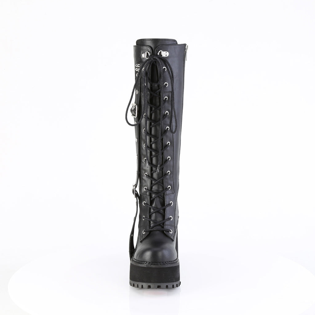 4 3/4" Heel, 2 1/4" Pf Lace-Up Knee High Boot, Inside Zip Pleaser Demonia ASSAULT/218