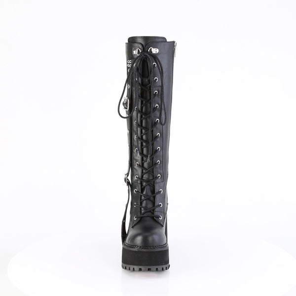 4 3/4" Heel, 2 1/4" Pf Lace-Up Knee High Boot, Inside Zip Pleaser Demonia ASSAULT/218