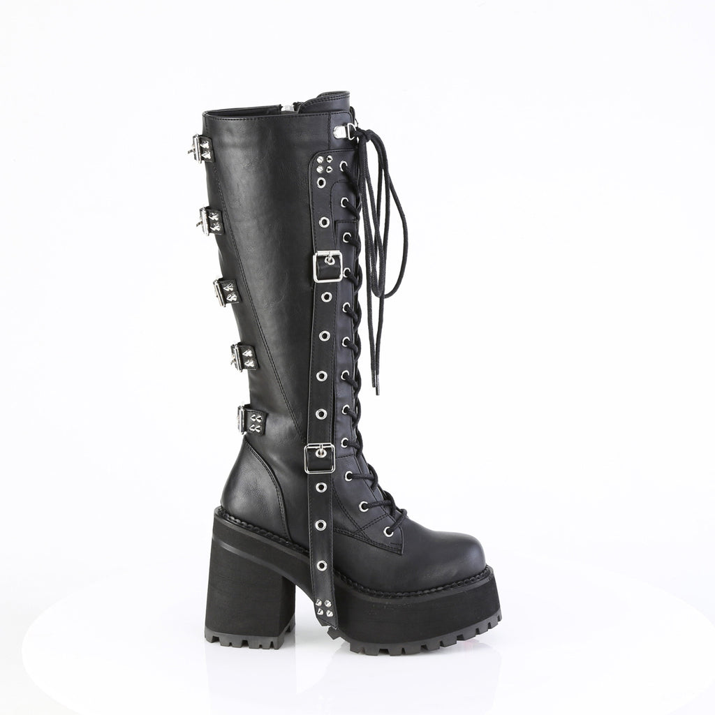 4 3/4" Heel, 2 1/4" Pf Lace-Up Knee High Boot, Inside Zip Pleaser Demonia ASSAULT/218