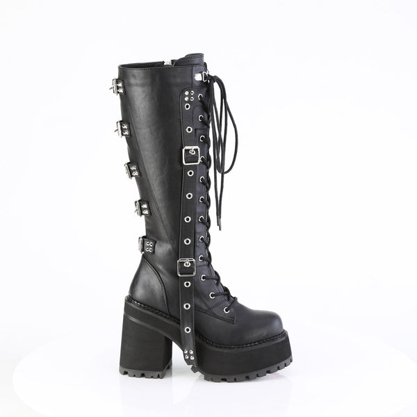 4 3/4" Heel, 2 1/4" Pf Lace-Up Knee High Boot, Inside Zip Pleaser Demonia ASSAULT/218