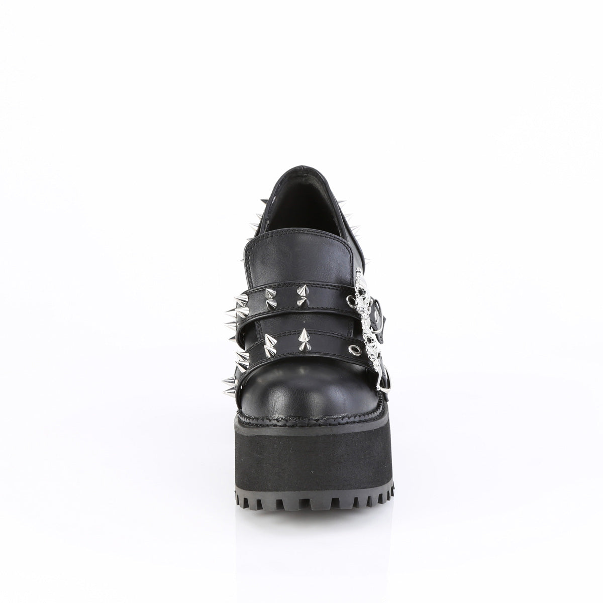Demonia 4 3/4 Inch Heel Platform Loafer Shoe with Skull Buckle Straps Secondary image