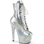 7" Heel, 2 3/4" Pf Front Lace-Up Ankle Boot W/Rs, Side Zip Pleaser Pleaser BEJ1020-7/SHG/SRS