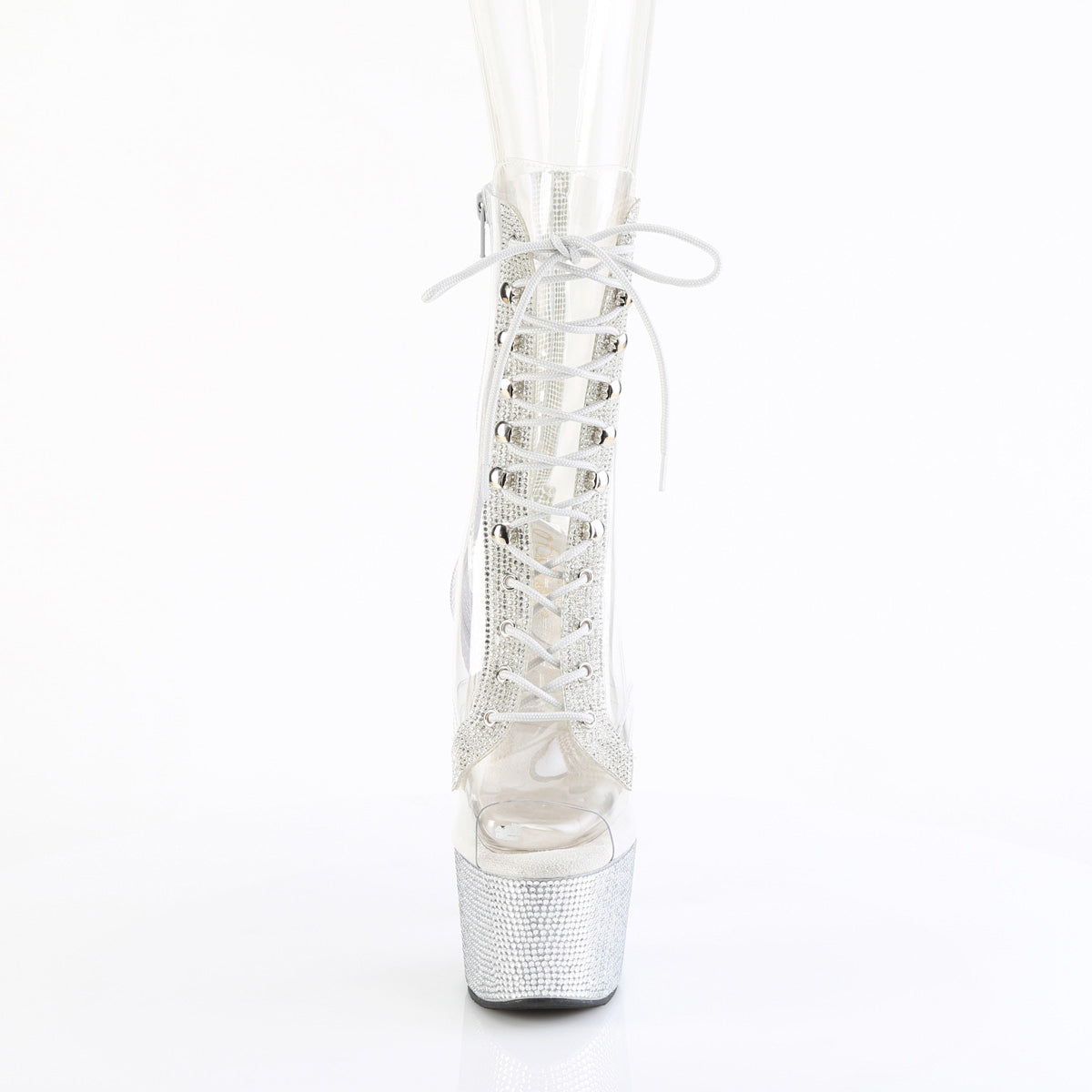 Pleaser Bejeweled 7" Heel Peep Toe Rhinestone Lace-up Platform Ankle Boot Secondary image