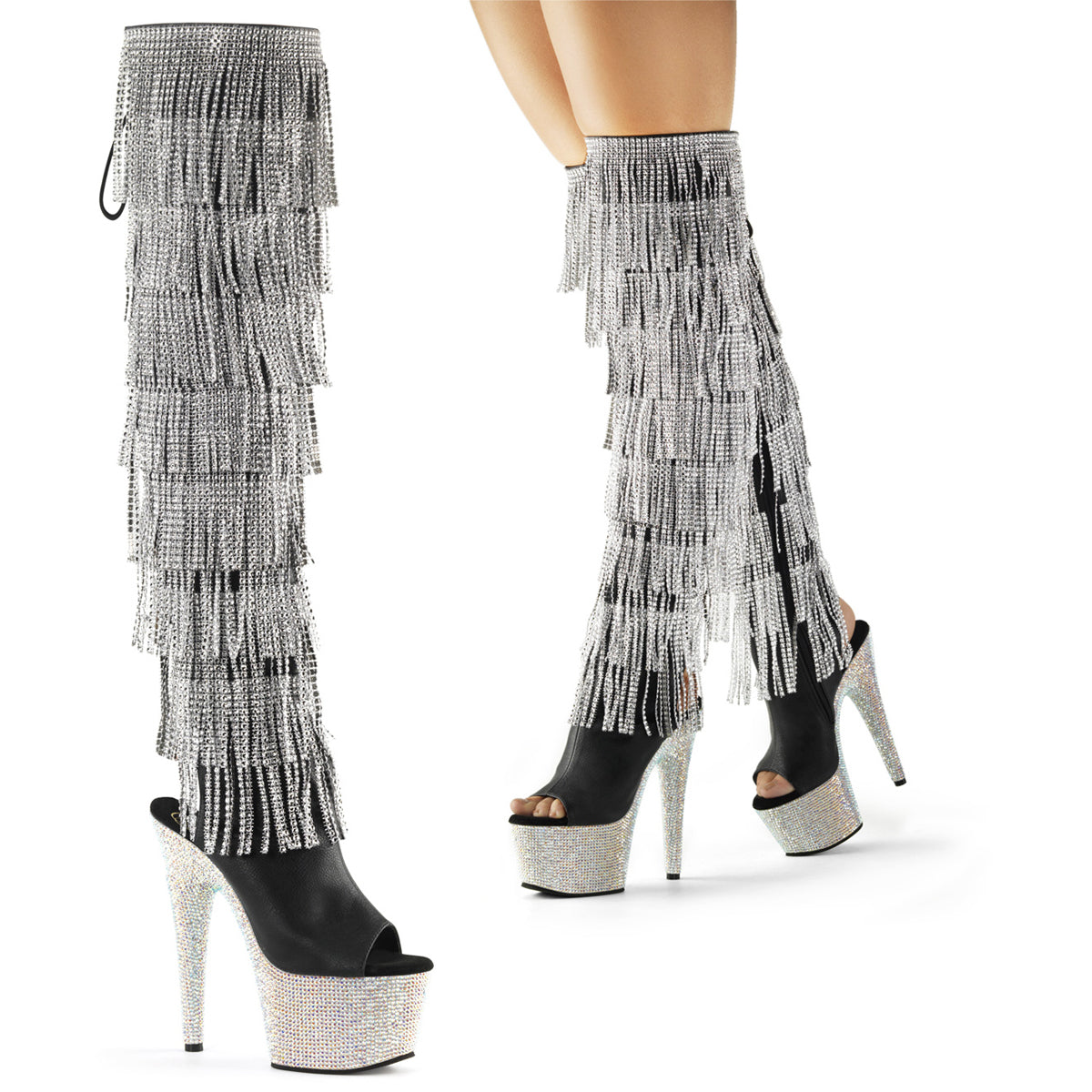 7" Heel, 2 3/4"Pf Open Toe/Heel Over-The-Knee Boot, Side Zip Pleaser Pleaser BEJEWELED/3019RSF/7 Main image
