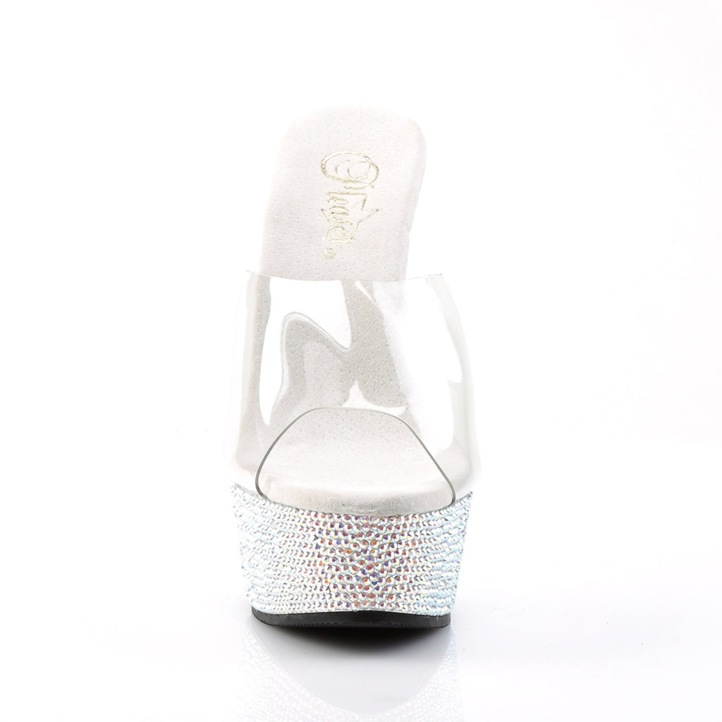 Sexy Rhinestone Platform Clear Upper Mule Cone High Heels Shoes Pleaser Pleaser BEJEWELED/601DM