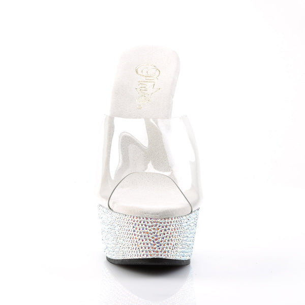 Sexy Rhinestone Platform Clear Upper Mule Cone High Heels Shoes Pleaser Pleaser BEJEWELED/601DM