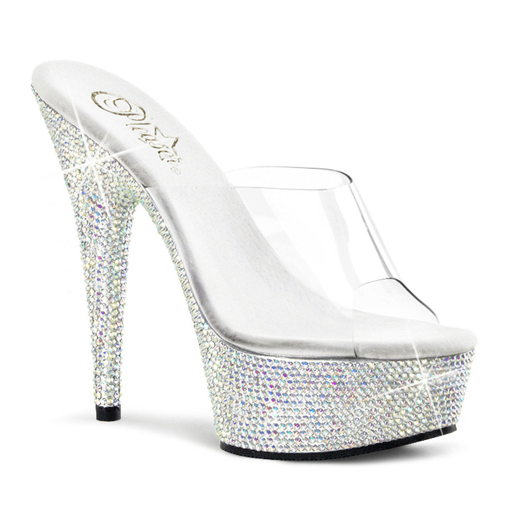 Sexy Rhinestone Platform Clear Upper Mule Cone High Heels Shoes Pleaser Pleaser BEJEWELED/601DM
