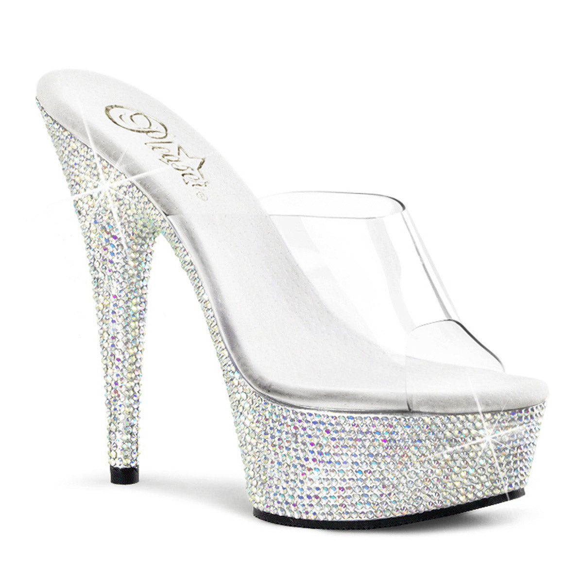Sexy Rhinestone Platform Clear Upper Mule Cone High Heels Shoes Pleaser Pleaser BEJEWELED/601DM