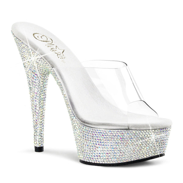 Sexy Rhinestone Platform Clear Upper Mule Cone High Heels Shoes Pleaser Pleaser BEJEWELED/601DM