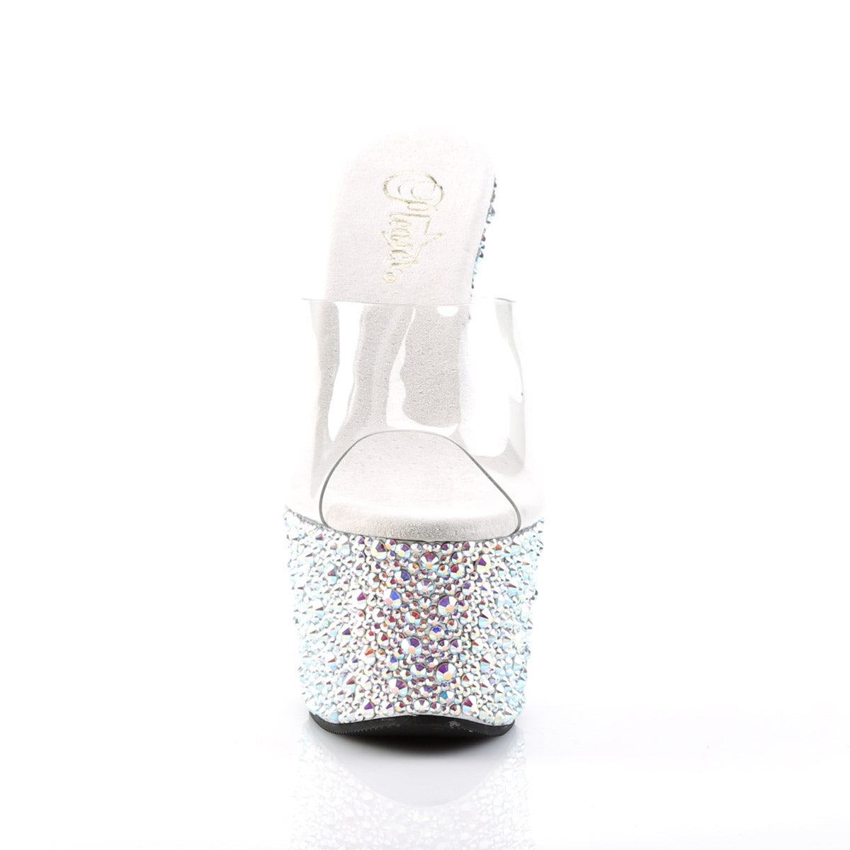 Pleaser Rhinestone Platform Peep Toe Mule High Heels for Women Secondary image