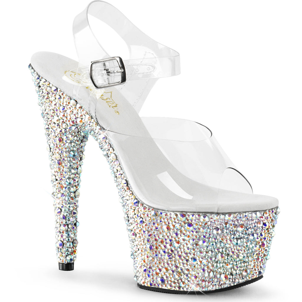 7" Heel, 2 3/4" Pf Ankle Strap Sandal W/Multi Sized Rs Pleaser Pleaser BEJEWELED/708MS