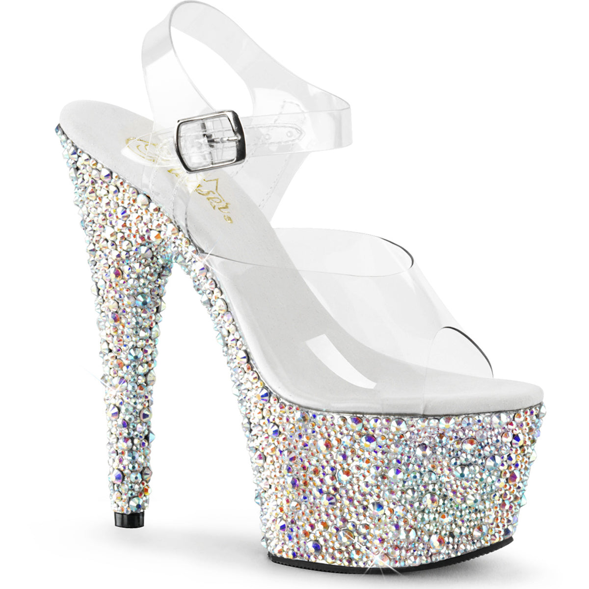 7" Heel, 2 3/4" Pf Ankle Strap Sandal W/Multi Sized Rs Pleaser Pleaser BEJEWELED/708MS