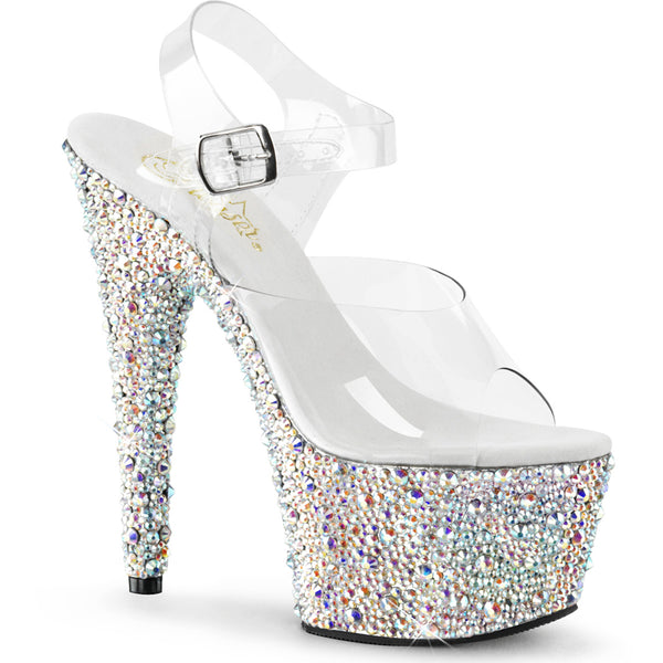 7" Heel, 2 3/4" Pf Ankle Strap Sandal W/Multi Sized Rs Pleaser Pleaser BEJEWELED/708MS