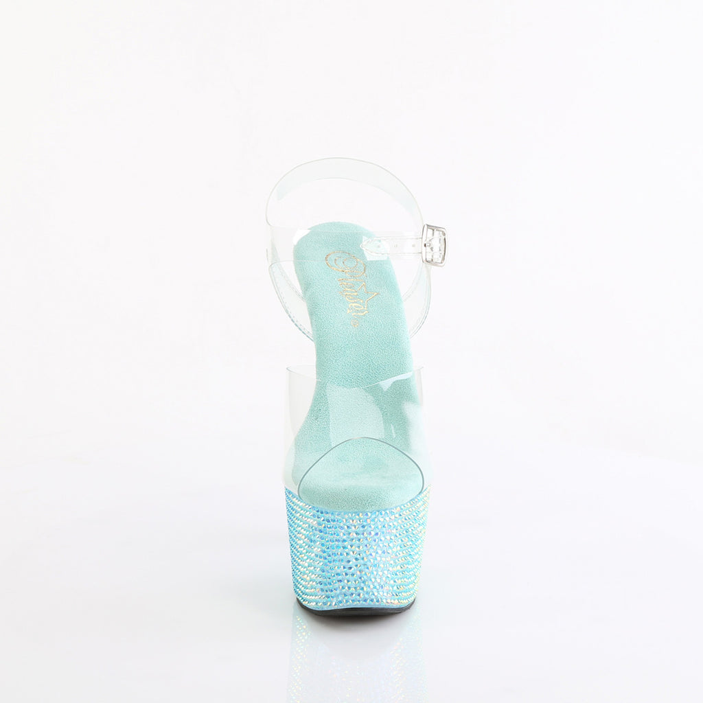 7" Heel, 2 3/4" Pf Ankle Strap Sandal W/ Resin Rs Pleaser Pleaser BEJEWELED/708RRS