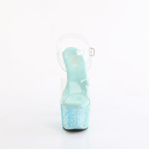 7" Heel, 2 3/4" Pf Ankle Strap Sandal W/ Resin Rs Pleaser Pleaser BEJEWELED/708RRS