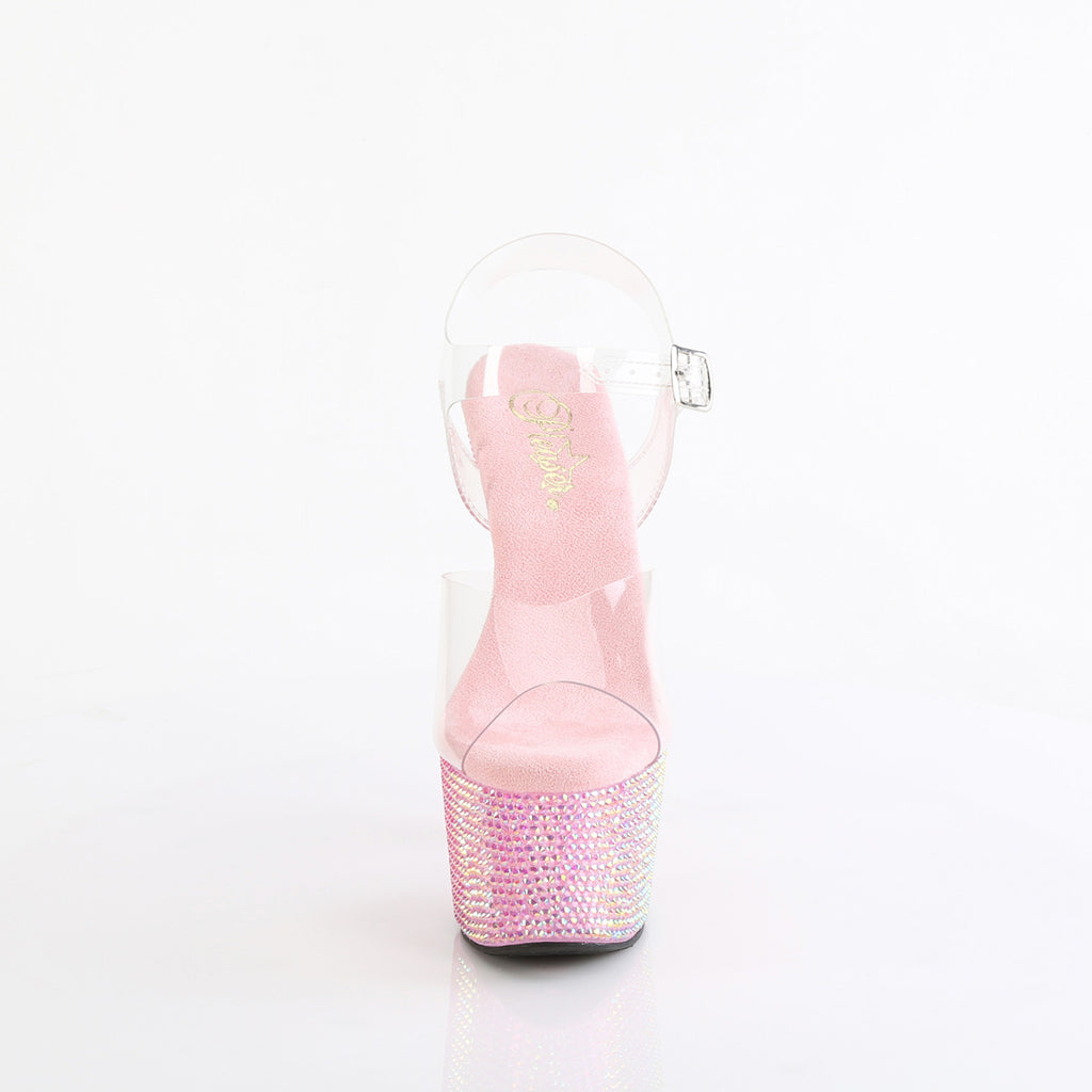 7" Heel, 2 3/4" Pf Ankle Strap Sandal W/ Resin Rs Pleaser Pleaser BEJEWELED/708RRS