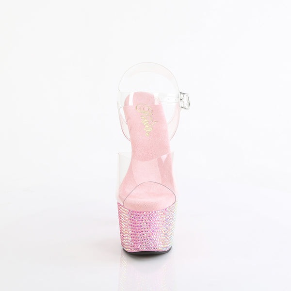 7" Heel, 2 3/4" Pf Ankle Strap Sandal W/ Resin Rs Pleaser Pleaser BEJEWELED/708RRS
