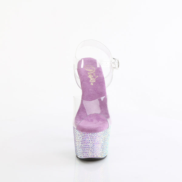7" Heel, 2 3/4" Pf Ankle Strap Sandal W/ Resin Rs Pleaser Pleaser BEJEWELED/708RRS