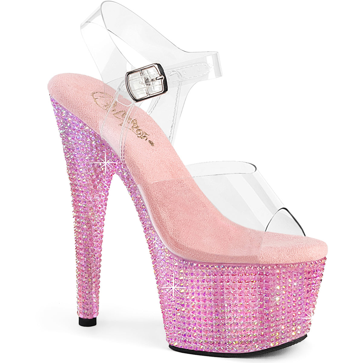 7" Heel, 2 3/4" Pf Ankle Strap Sandal W/ Resin Rs Pleaser Pleaser BEJEWELED/708RRS