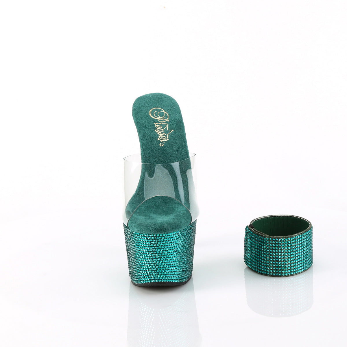7" Heel, 2 3/4" Pf Rs Embellished Slide W/Matching Cuff Pleaser Pleaser BEJEWELED/712RS