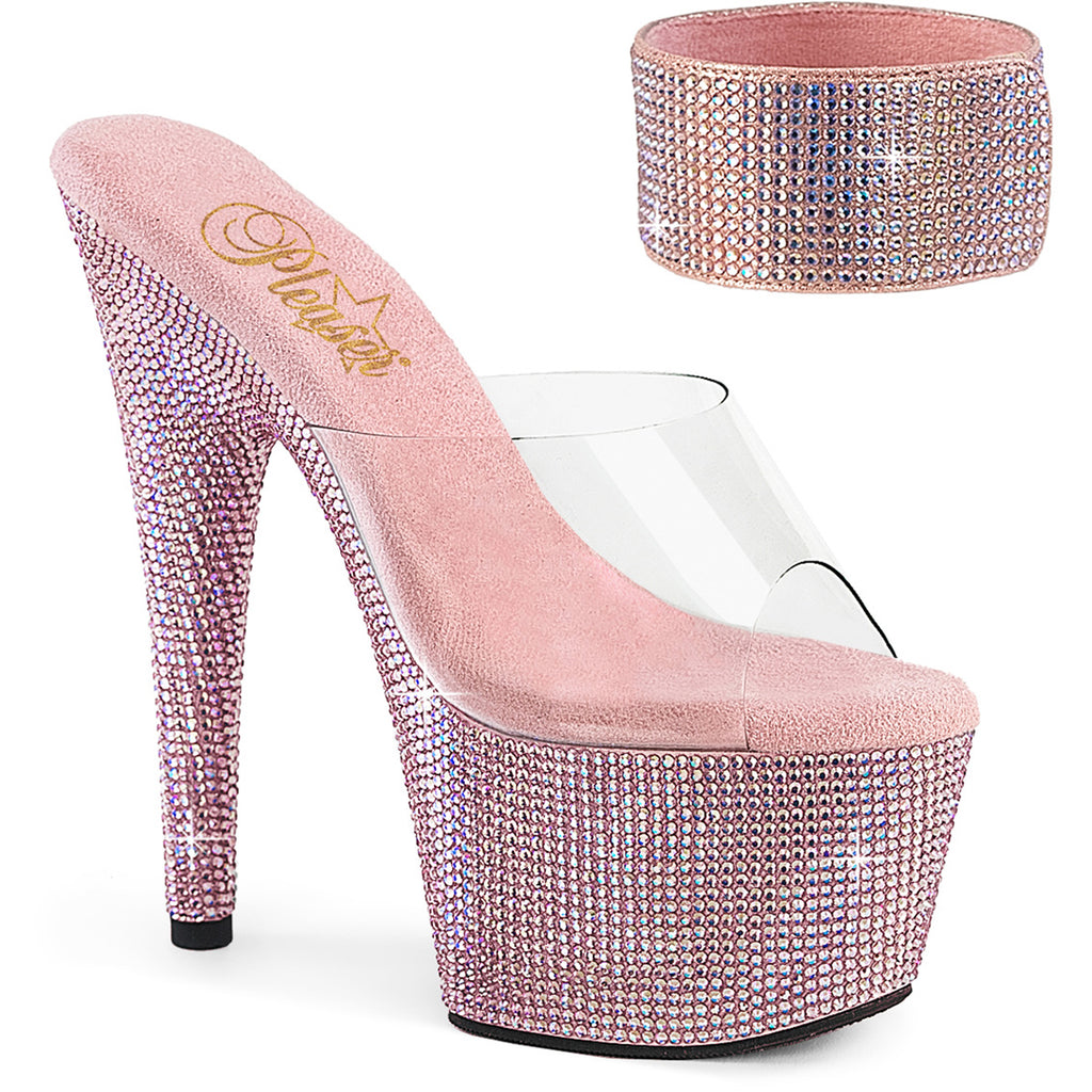 7" Heel, 2 3/4" Pf Rs Embellished Slide W/Matching Cuff Pleaser Pleaser BEJEWELED/712RS