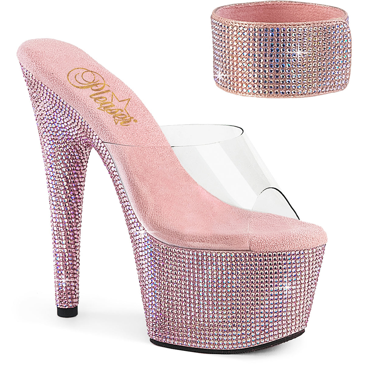 7" Heel, 2 3/4" Pf Rs Embellished Slide W/Matching Cuff Pleaser Pleaser BEJEWELED/712RS