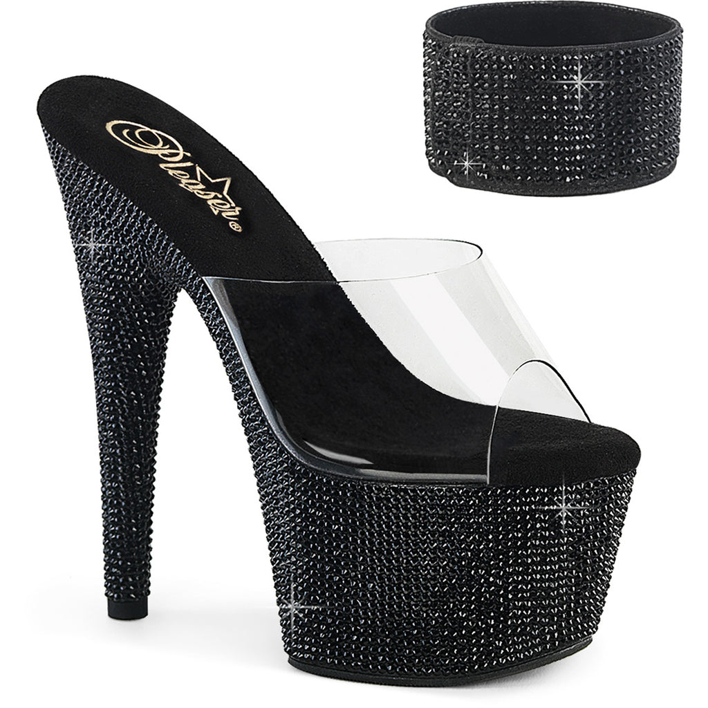 7" Heel, 2 3/4" Pf Rs Embellished Slide W/Matching Cuff Pleaser Pleaser BEJEWELED/712RS