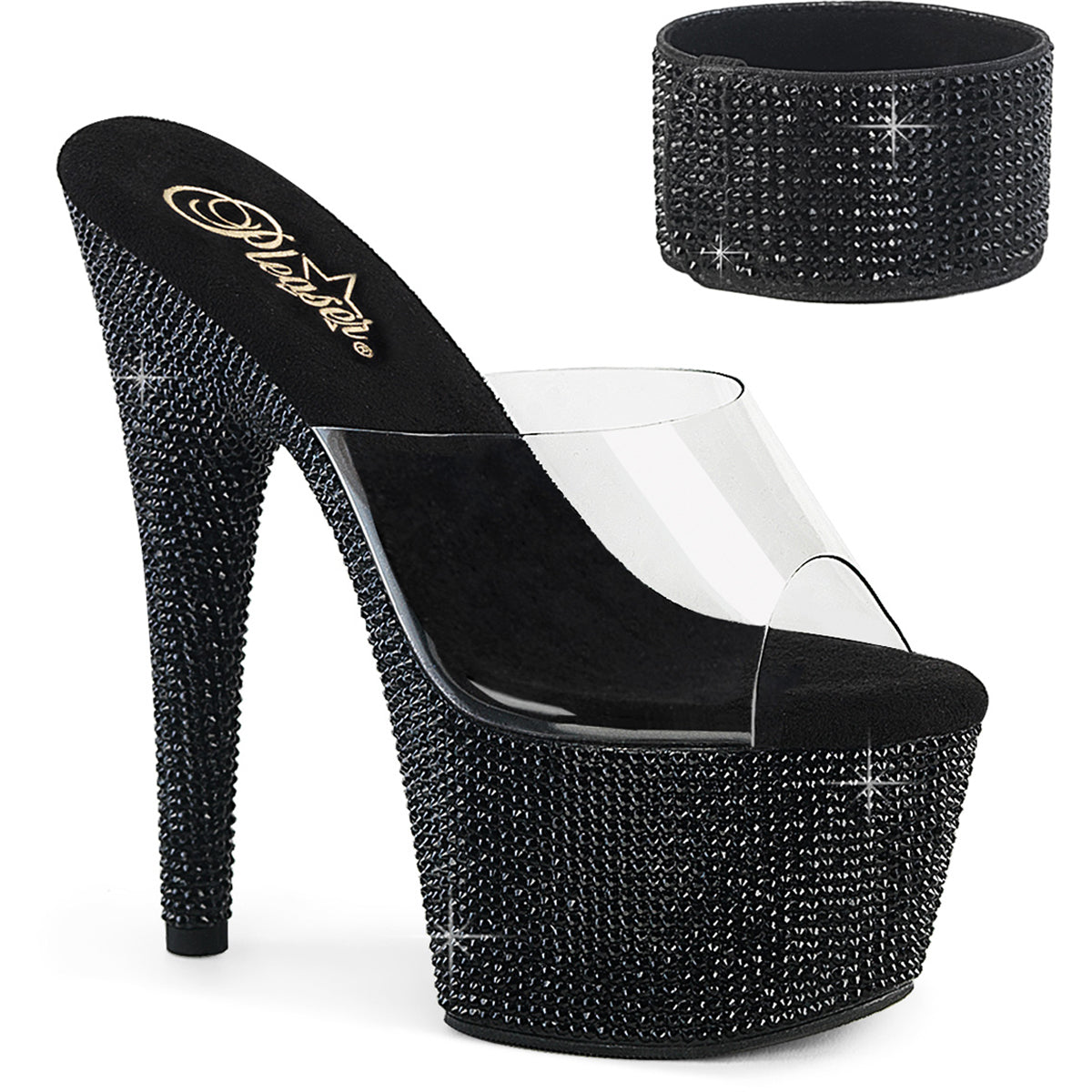 7" Heel, 2 3/4" Pf Rs Embellished Slide W/Matching Cuff Pleaser Pleaser BEJEWELED/712RS