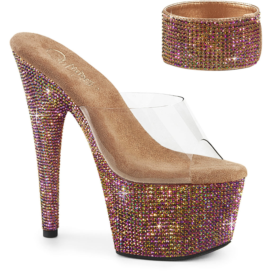 7" Heel, 2 3/4" Pf Rs Embellished Slide W/Matching Cuff Pleaser Pleaser BEJEWELED/712RS