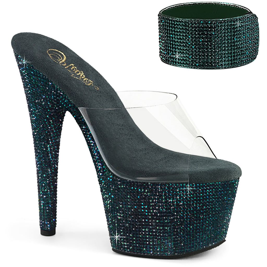 7" Heel, 2 3/4" Pf Rs Embellished Slide W/Matching Cuff Pleaser Pleaser BEJEWELED/712RS