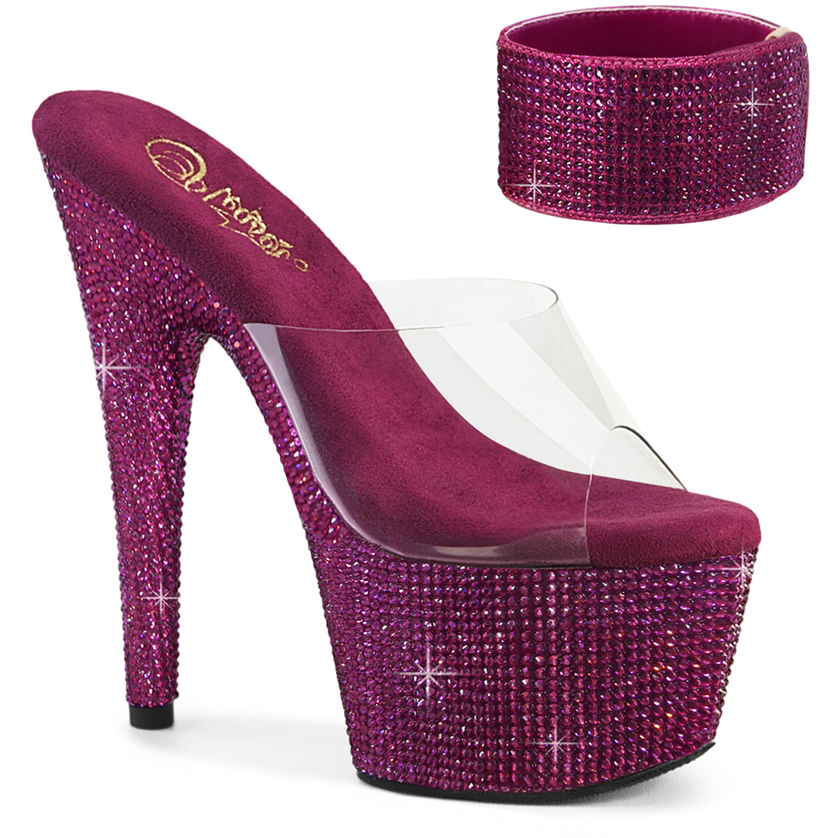 7" Heel, 2 3/4" Pf Rs Embellished Slide W/Matching Cuff Pleaser Pleaser BEJEWELED/712RS