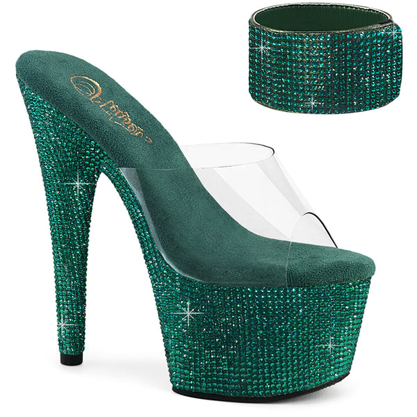7" Heel, 2 3/4" Pf Rs Embellished Slide W/Matching Cuff Pleaser Pleaser BEJEWELED/712RS