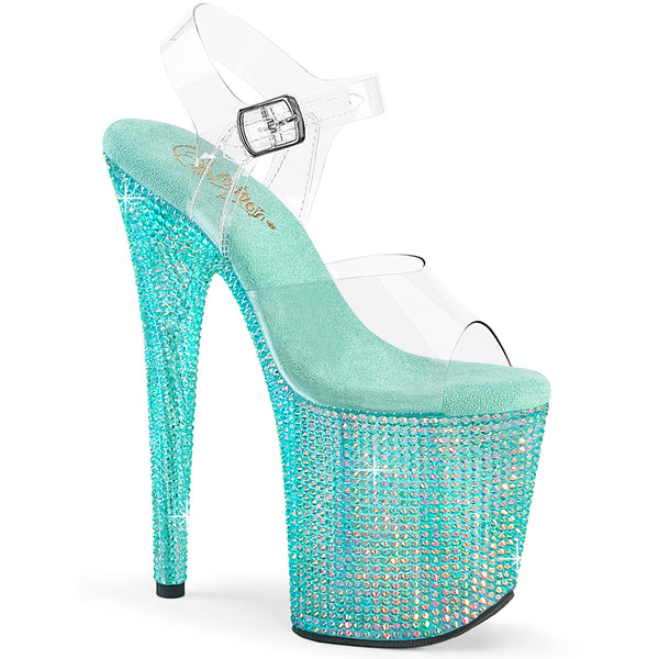 8" Heel, 4" Pf Ankle Strap Sandal W/ Resin Rs Pleaser Pleaser BEJEWELED/808RRS