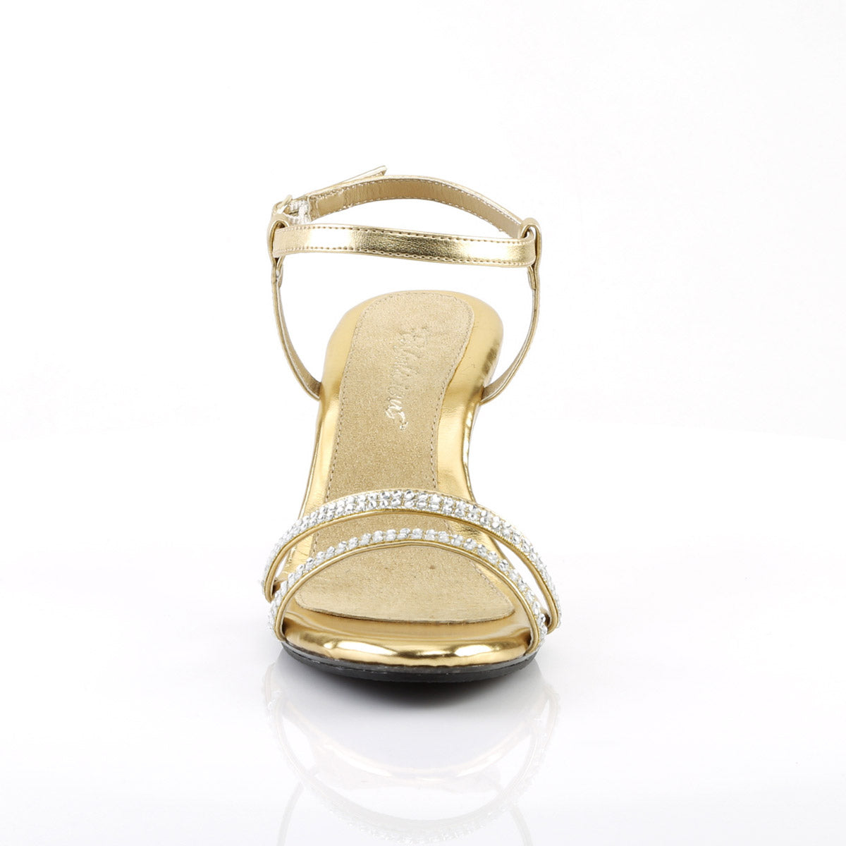 3" Heel, 1/8" PF Slingback Sandal W/ RS Gold Met Pu/Clr Pleaser Fabulicious BELLE/316