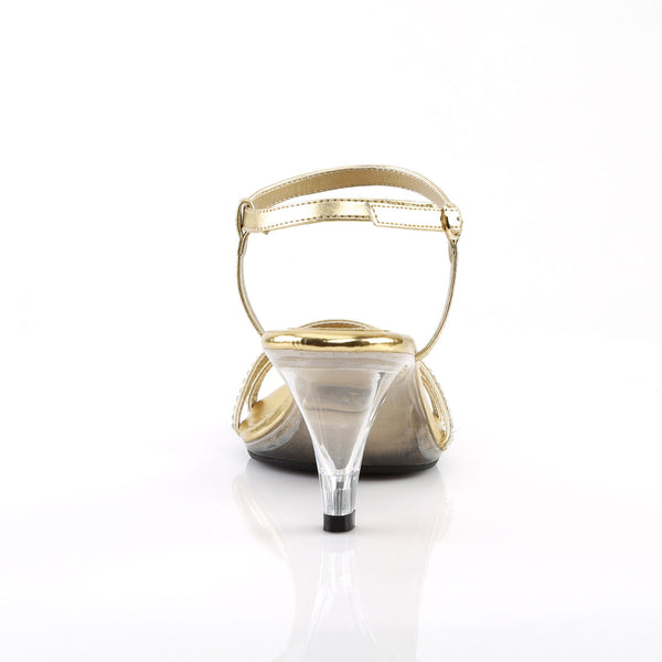 3" Heel, 1/8" PF Slingback Sandal W/ RS Gold Met Pu/Clr Pleaser Fabulicious BELLE/316