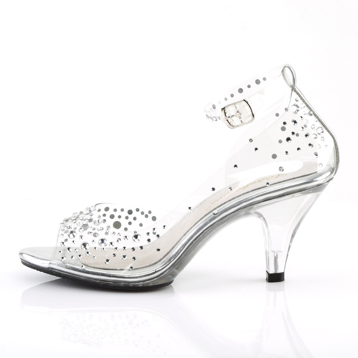 3" Heel, 1/8" PF Ankle Strap Sandal W/ RS Clr/Clr Pleaser Fabulicious BELLE/330RS