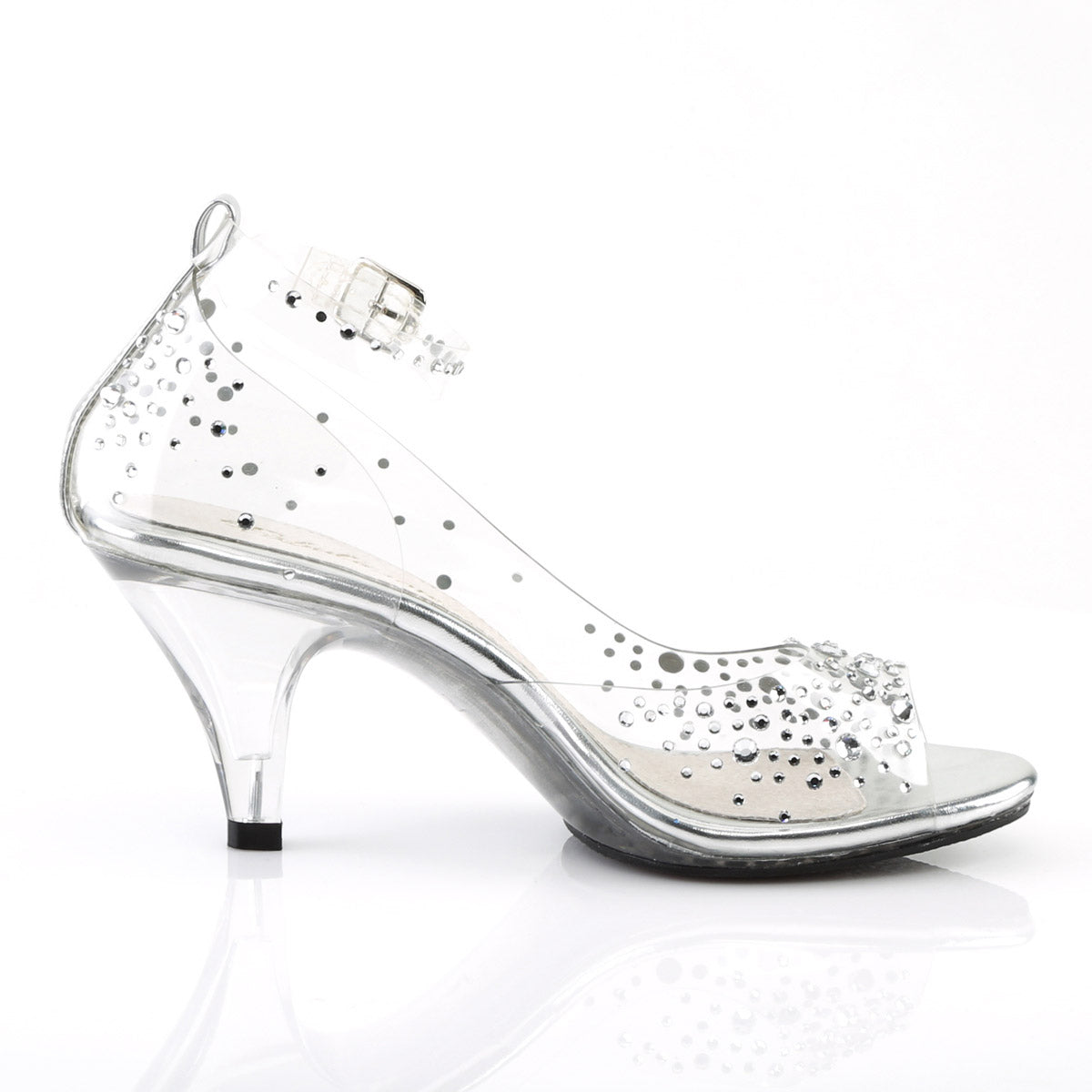 3" Heel, 1/8" PF Ankle Strap Sandal W/ RS Clr/Clr Pleaser Fabulicious BELLE/330RS