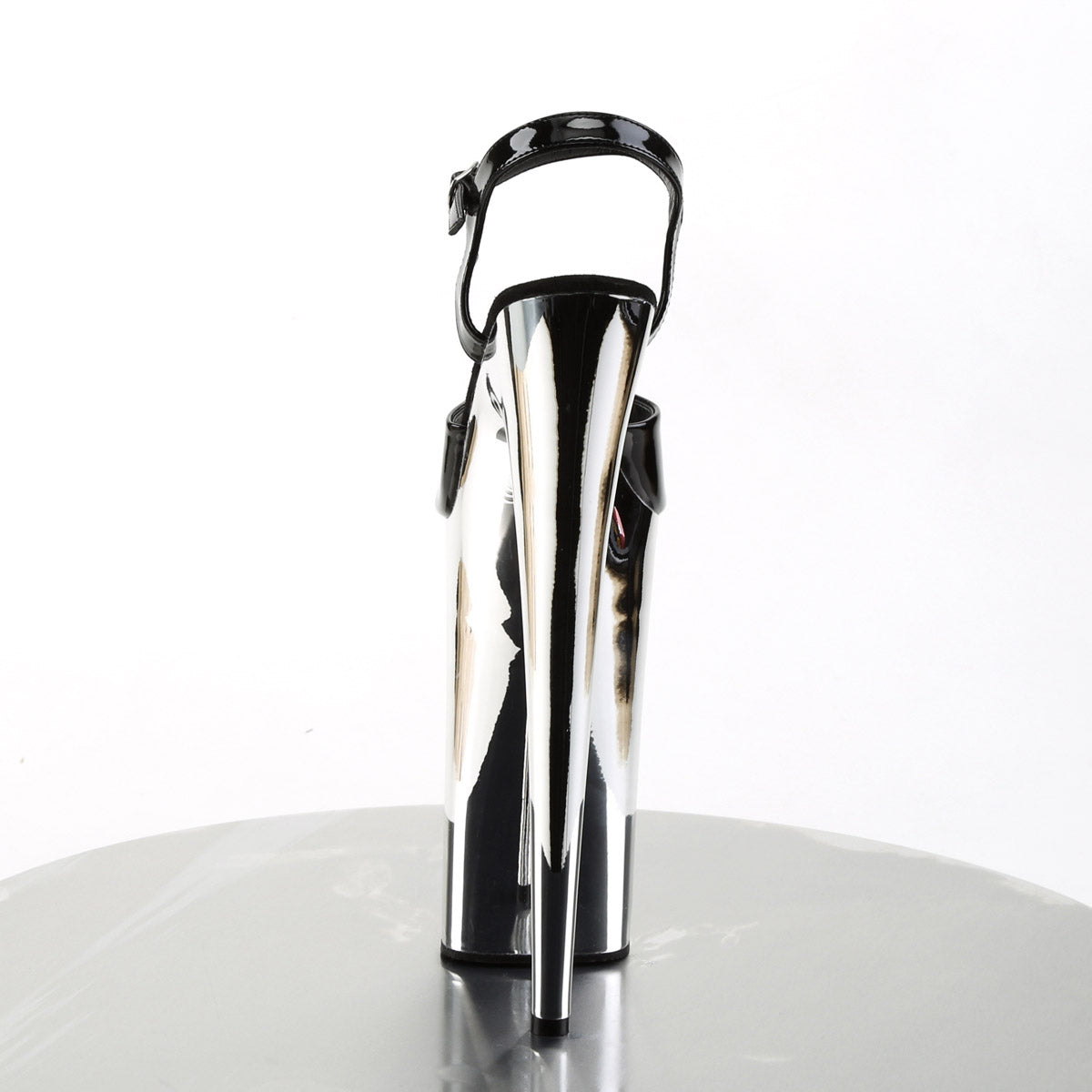 10" Heel, 6 1/4" Silver Chrome PF Ankle Strap Sandal Pleaser Pleaser BEYOND/009