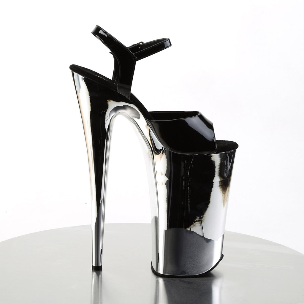 10" Heel, 6 1/4" Silver Chrome PF Ankle Strap Sandal Pleaser Pleaser BEYOND/009