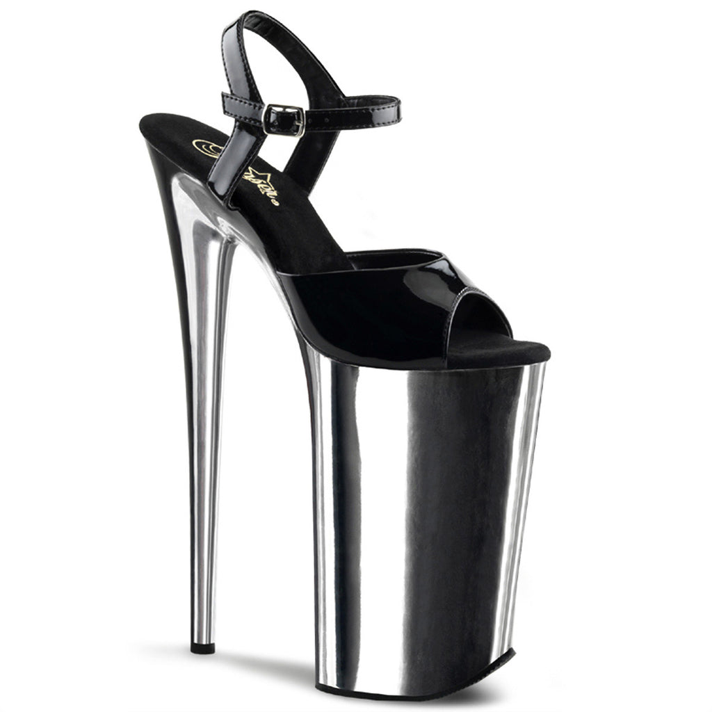 10" Heel, 6 1/4" Silver Chrome PF Ankle Strap Sandal Pleaser Pleaser BEYOND/009