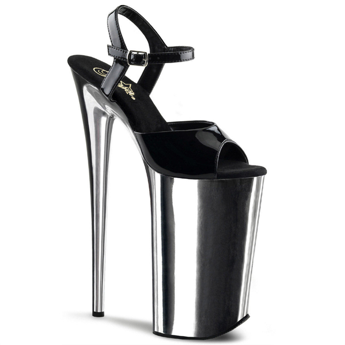 10" Heel, 6 1/4" Silver Chrome PF Ankle Strap Sandal Pleaser Pleaser BEYOND/009