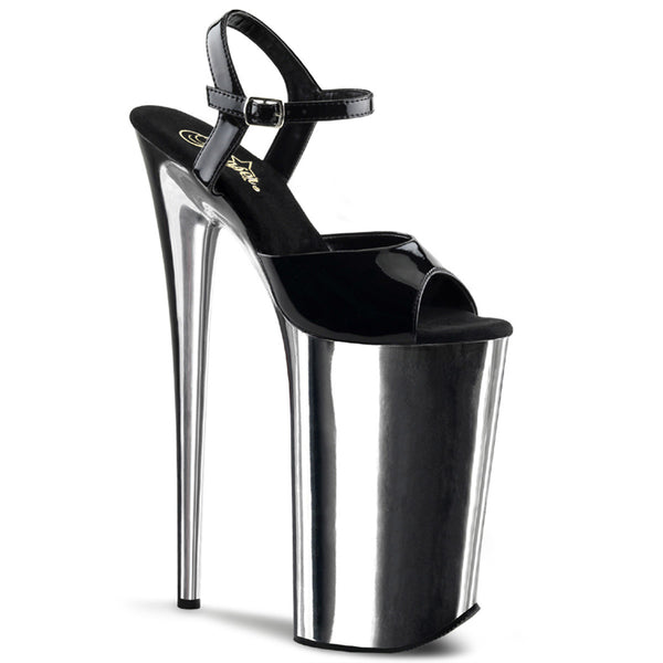 10" Heel, 6 1/4" Silver Chrome PF Ankle Strap Sandal Pleaser Pleaser BEYOND/009